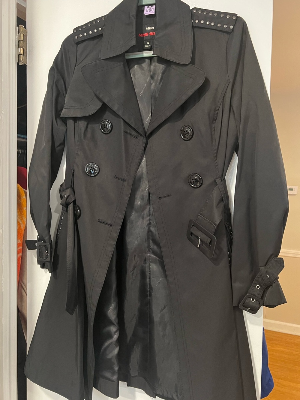 Miss Sixty Black Stud-Detail Trench Coat